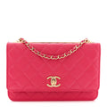 Lambskin Quilted Trendy CC Wallet On Chain WOC Dark Pink
