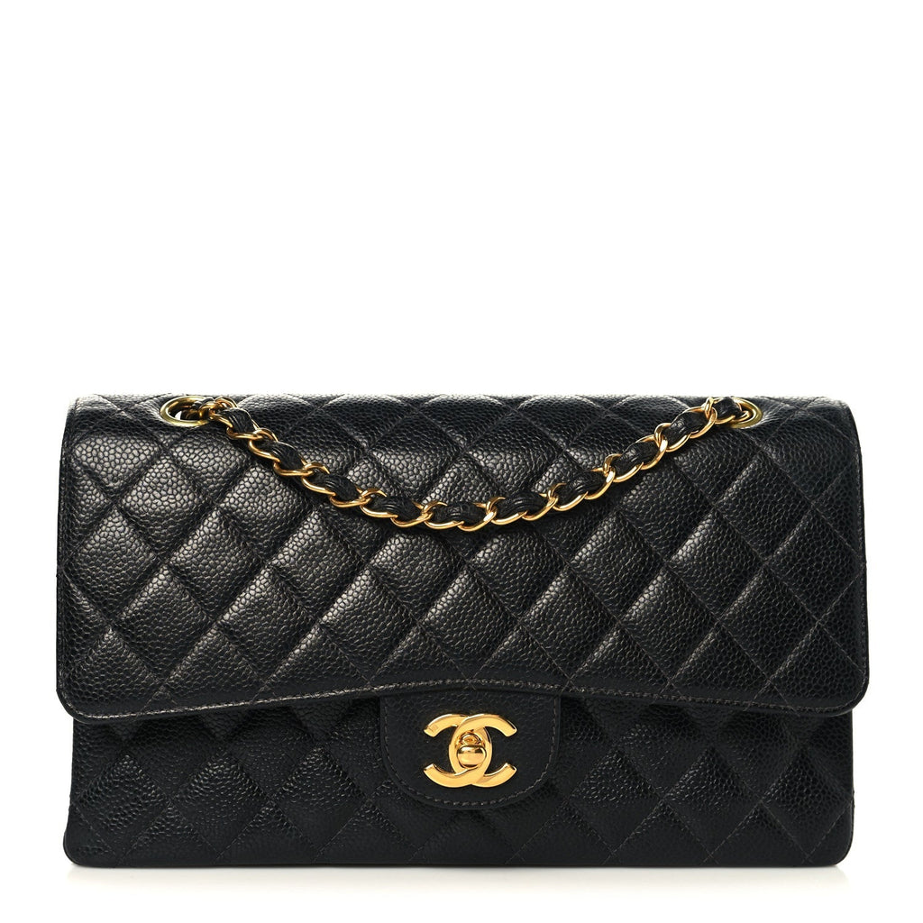 Caviar Quilted Medium Double Flap Black