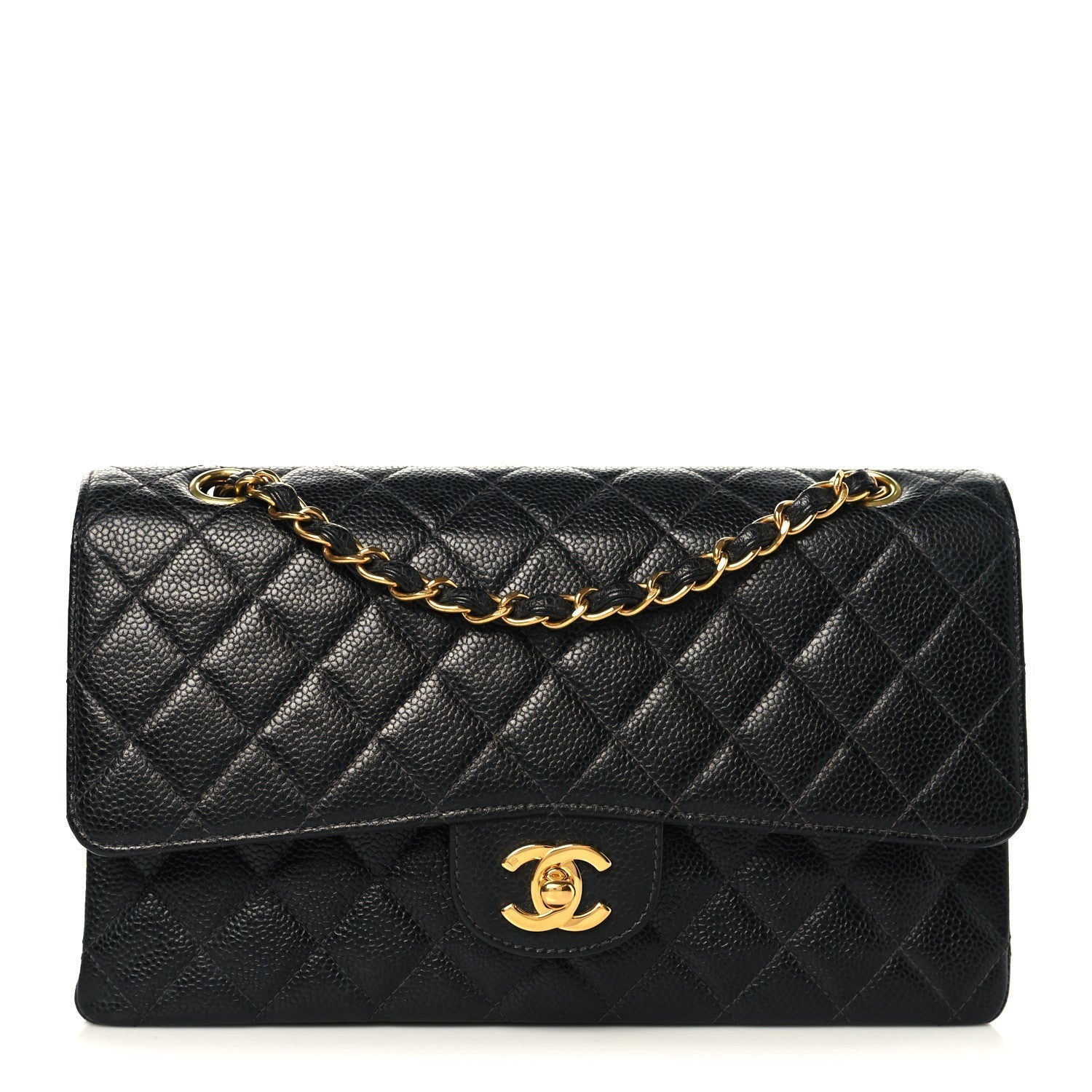 Caviar Quilted Medium Double Flap Black