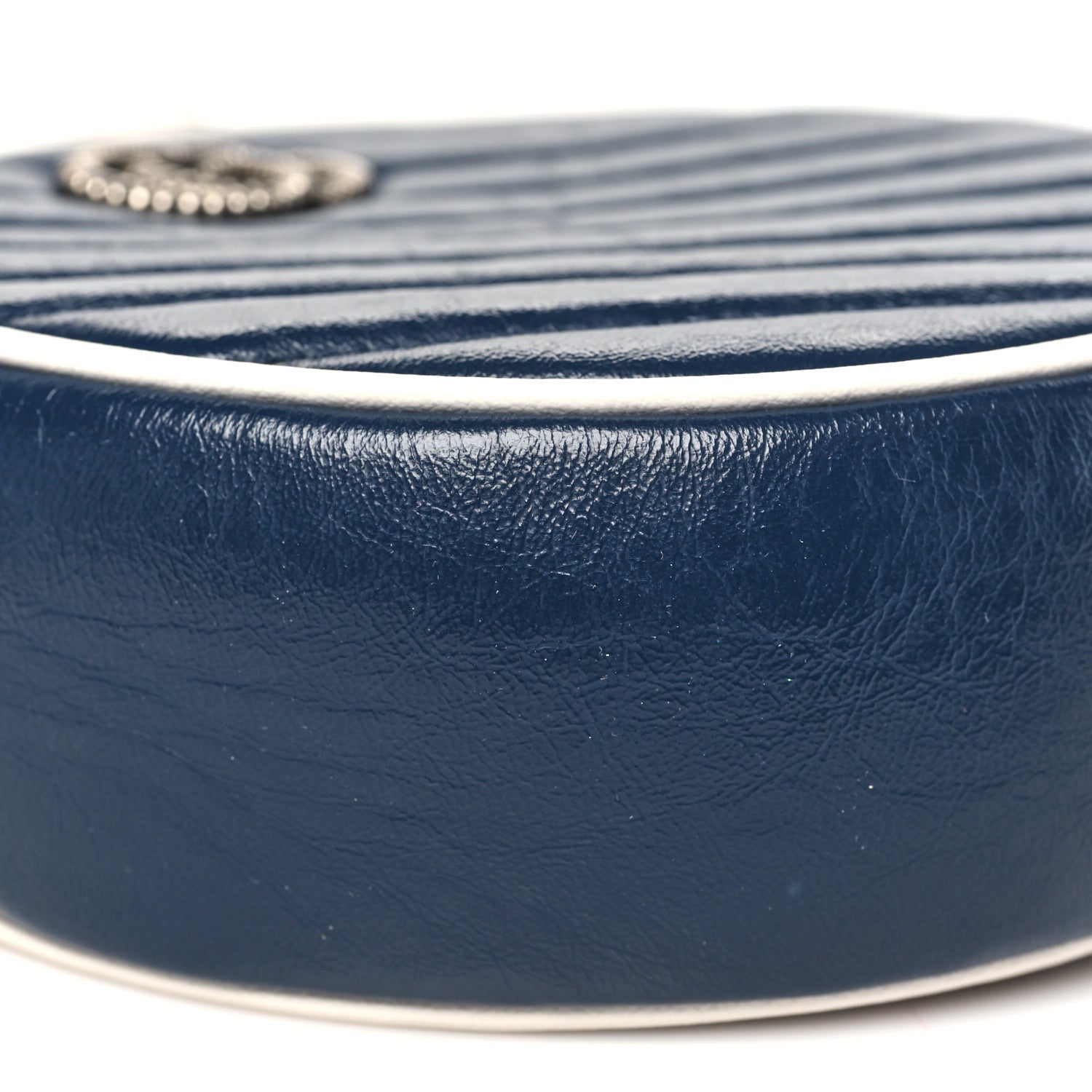 Azalea Calfskin Matelasse Diagonal Mini Torchon GG Marmont Round Shoulder Bag Blue Agata Mystic White