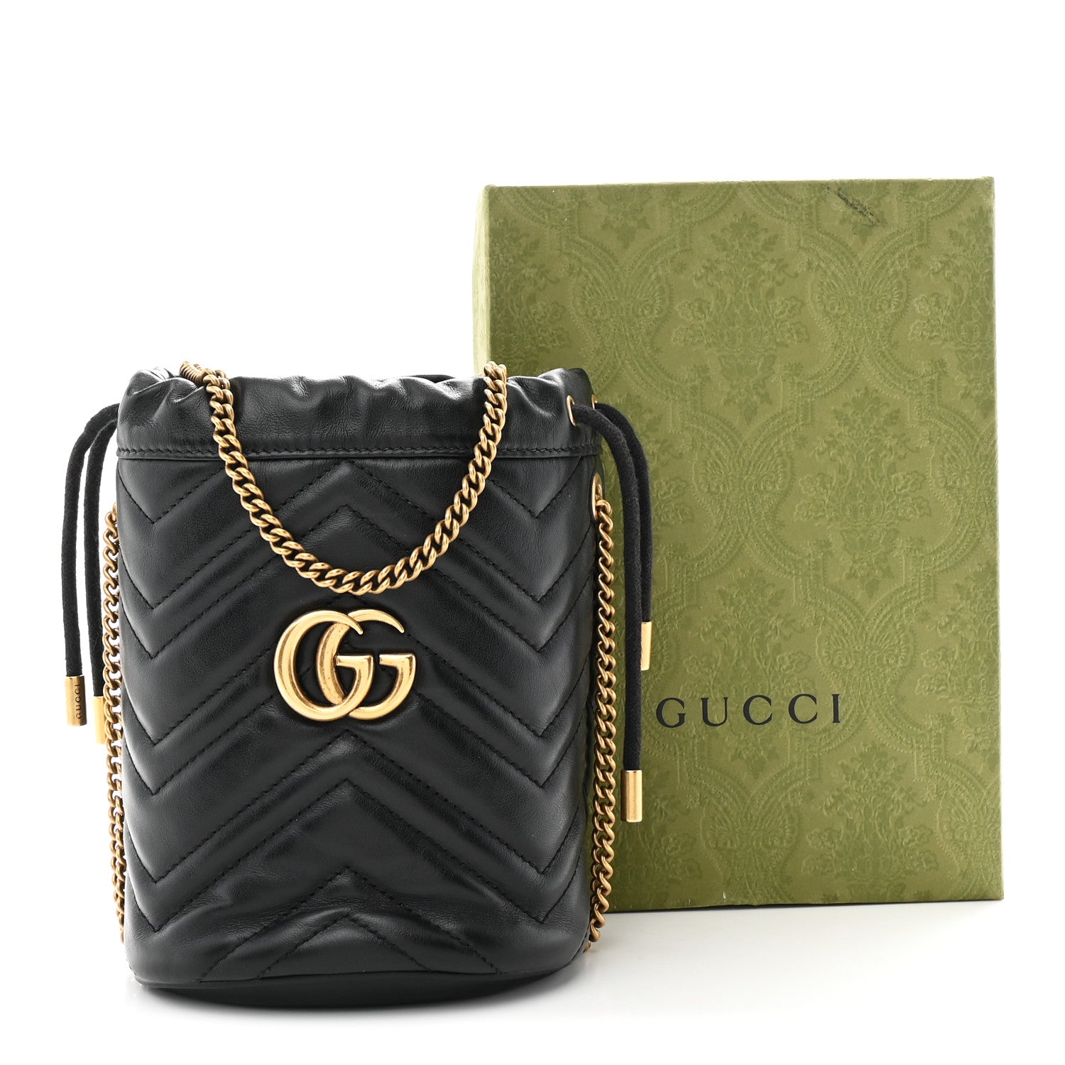 Calfskin Matelasse Mini GG Marmont 2.0 Bucket Bag Black