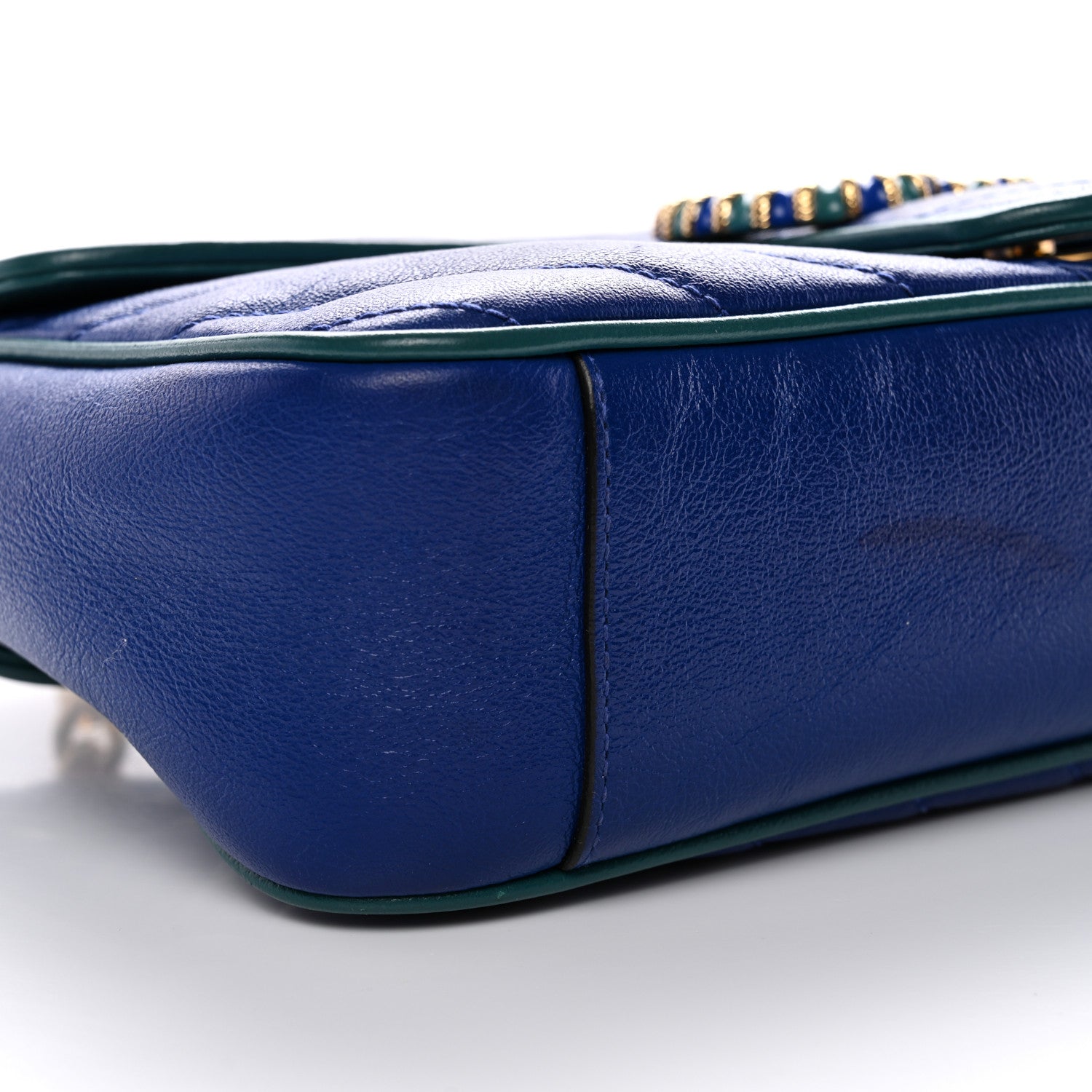 Azalea Calfskin Enamel Matelasse Diagonal Small Torchon GG Marmont Shoulder Bag Imperial Blue Pavone
