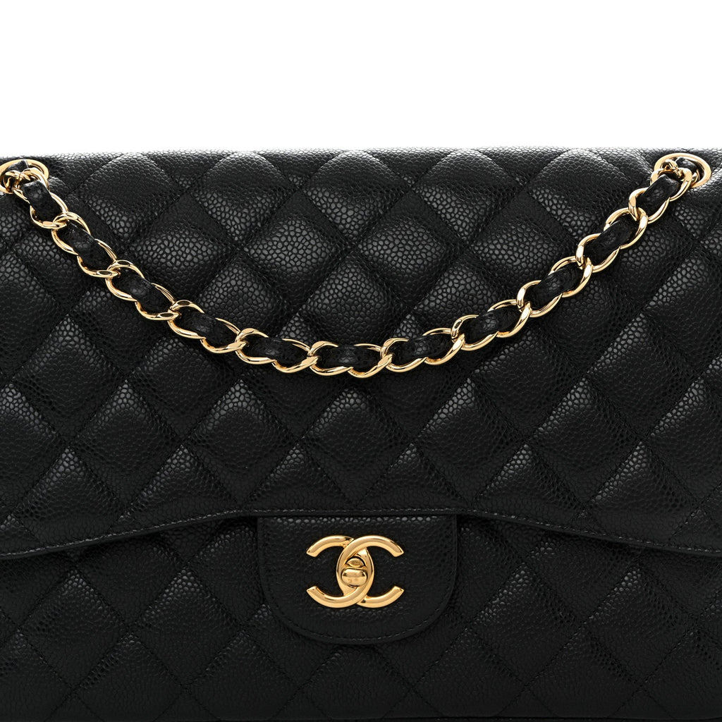 Caviar Quilted Jumbo Double Flap Black