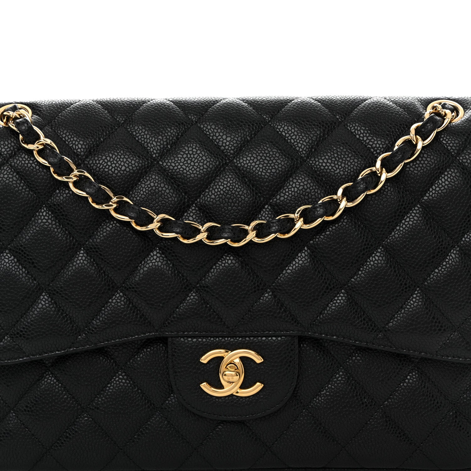 Caviar Quilted Jumbo Double Flap Black