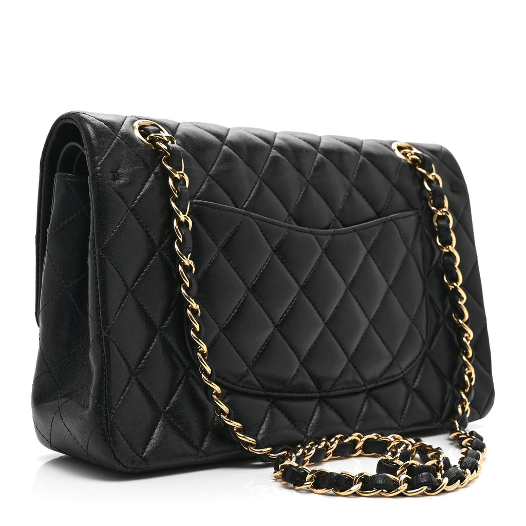 Lambskin Quilted Medium Double Flap Black