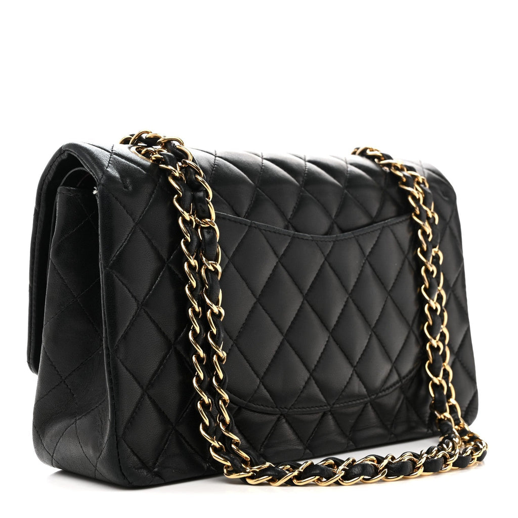 Lambskin Quilted Medium Double Flap Black