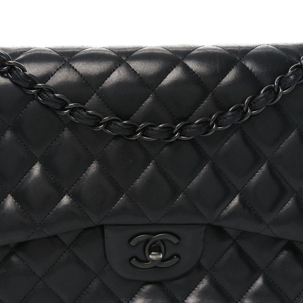 Lambskin Quilted Jumbo Double Flap So Black