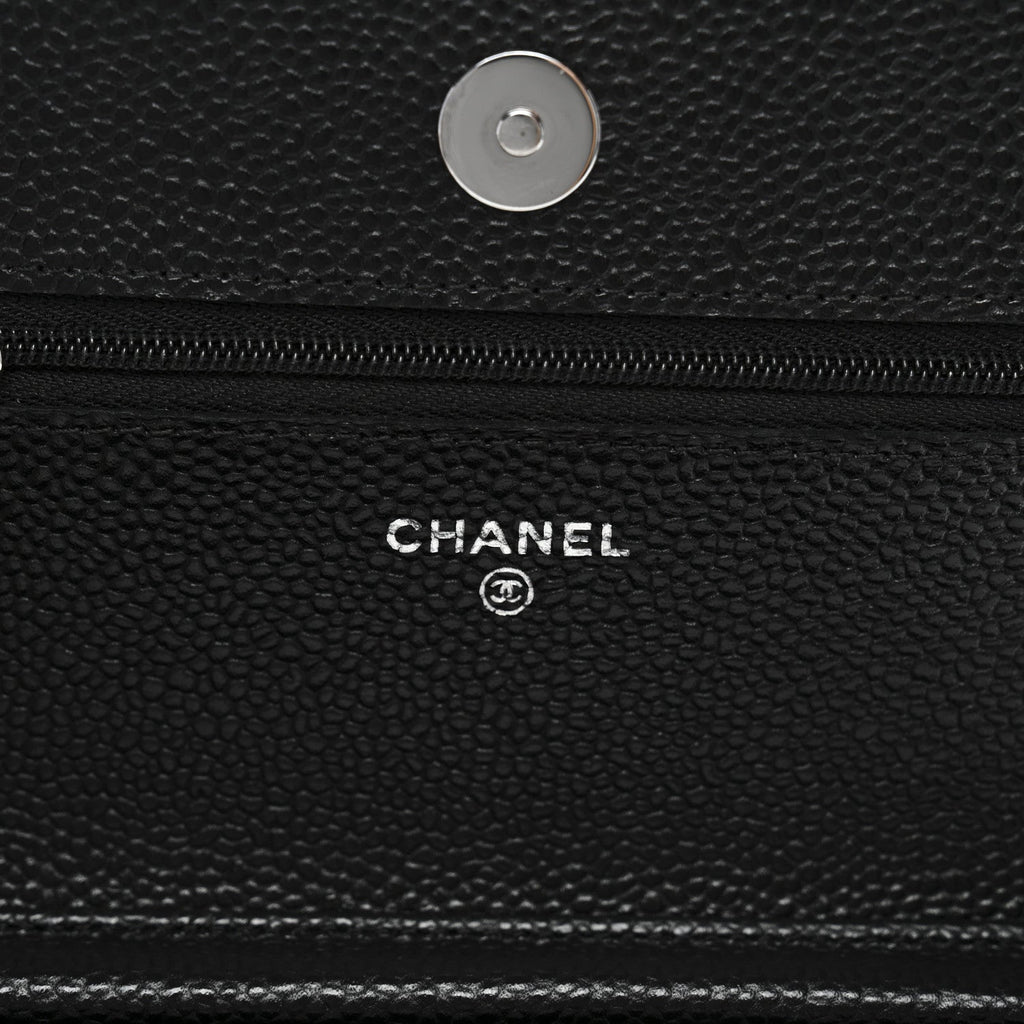 Caviar Quilted Wallet on Chain WOC Black