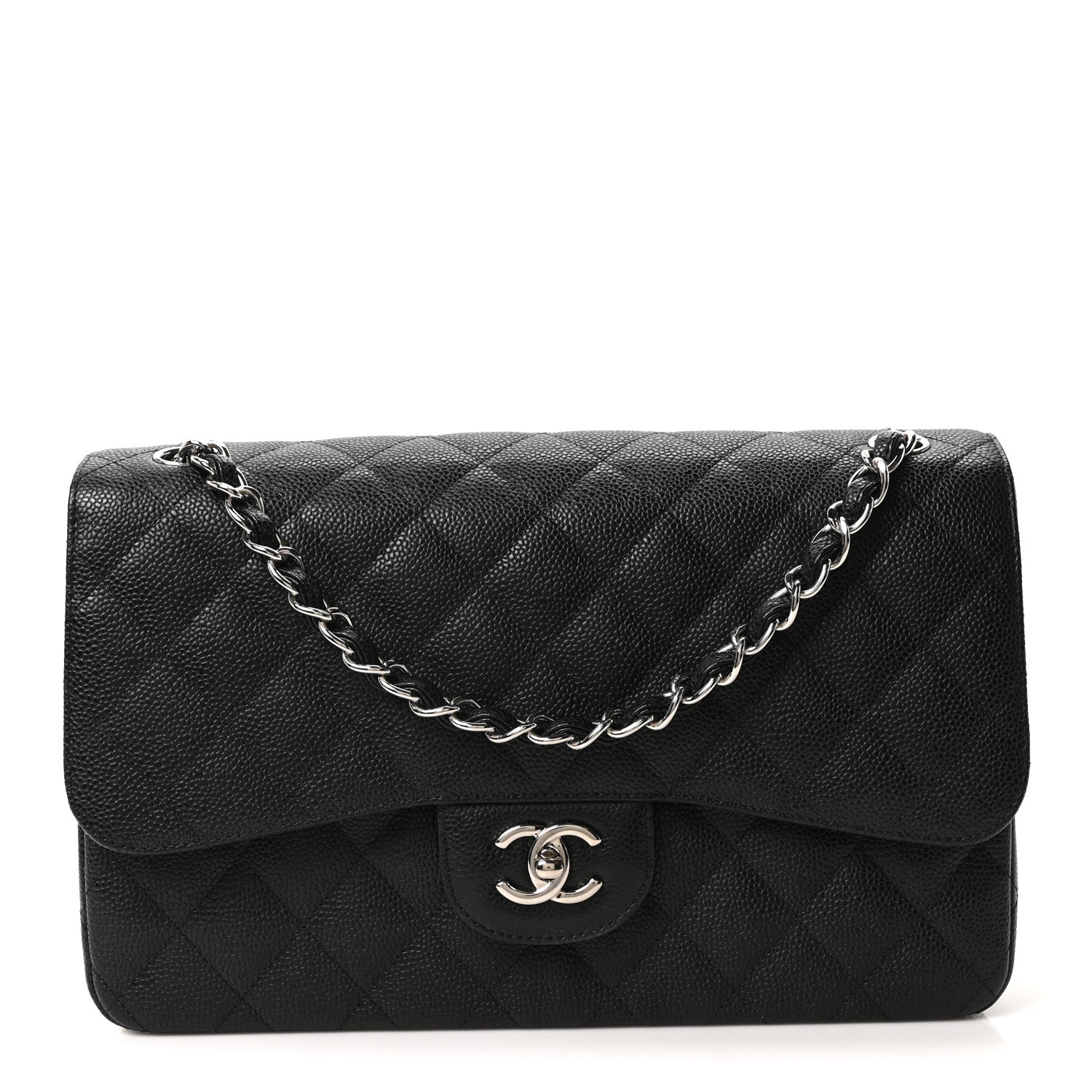 Caviar Quilted Jumbo Double Flap Black