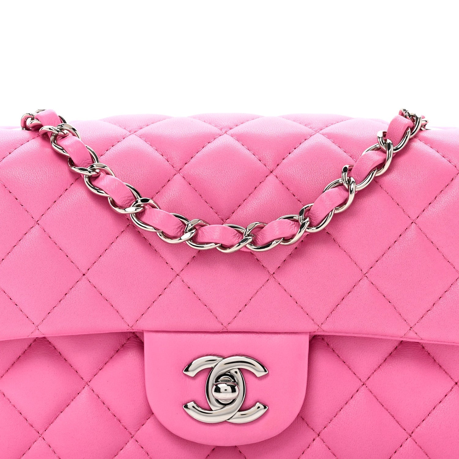 Lambskin Quilted Mini Rectangular Flap Neon Pink