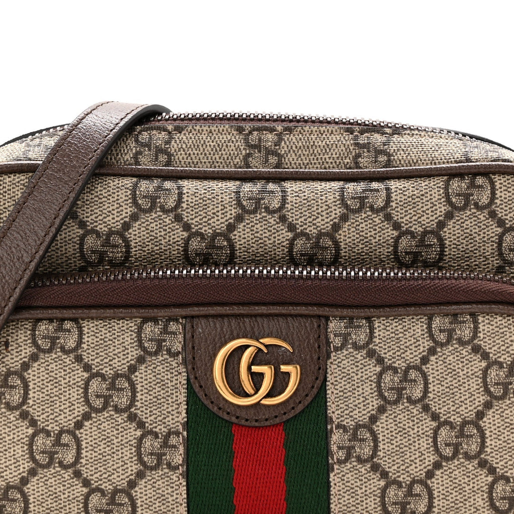 GG Supreme Monogram Textured Dollar Calfskin Web Mini Ophidia Convertible Shoulder Bag Beige Ebony New Acero