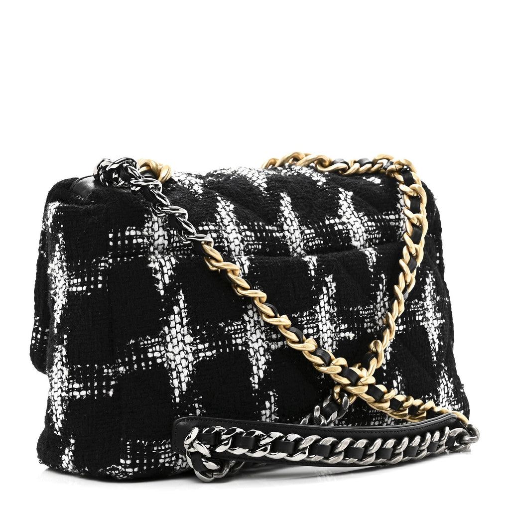 Tweed Quilted Large Chanel 19 Flap Black White