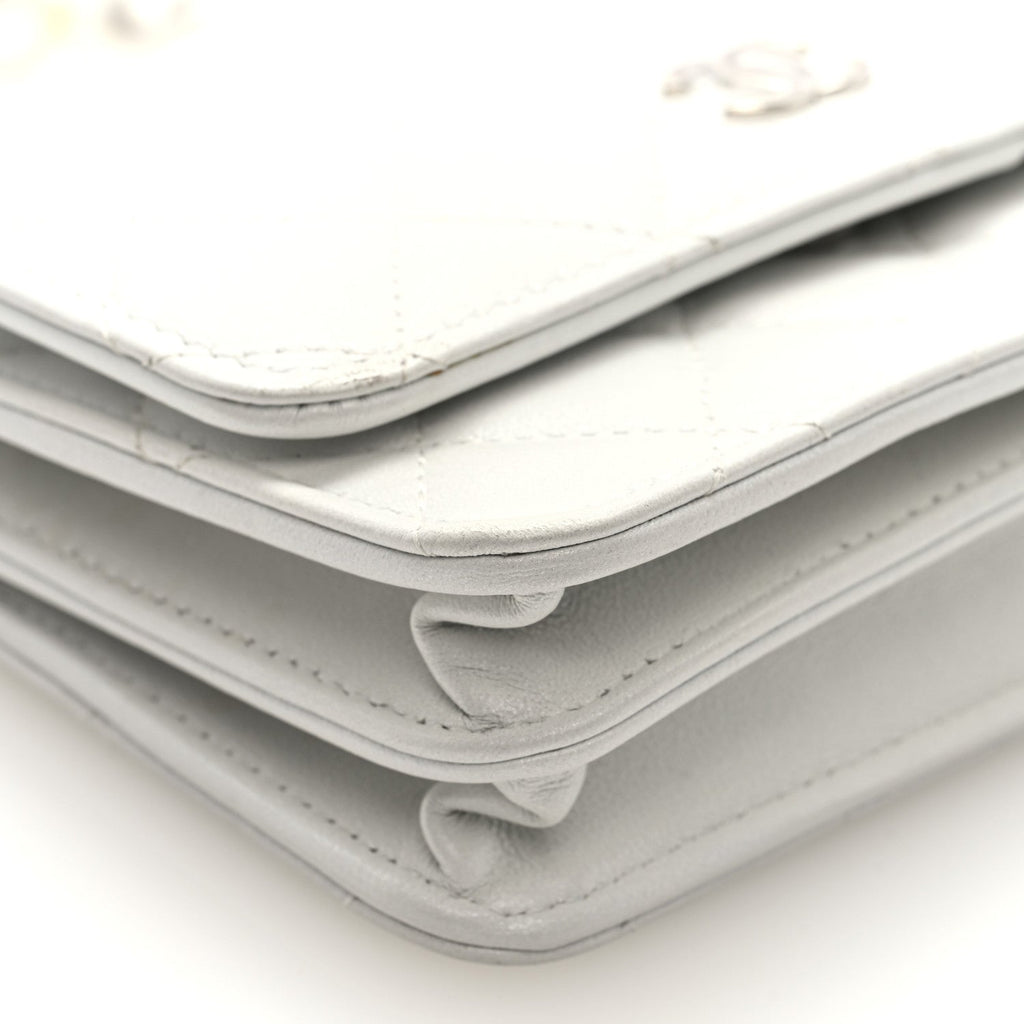 Lambskin Quilted Mini Pearl Wallet On Chain WOC White