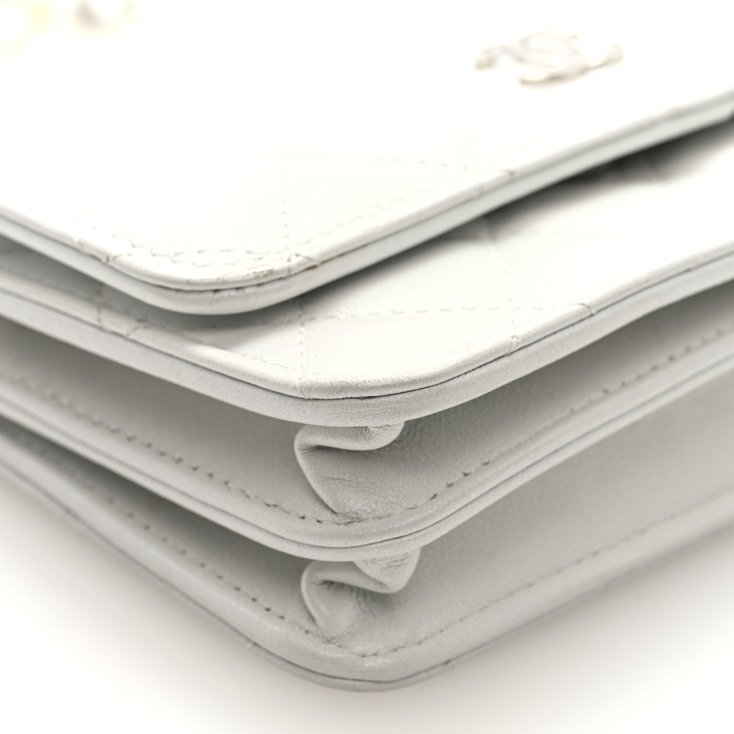 Lambskin Quilted Mini Pearl Wallet On Chain WOC White
