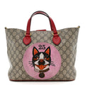 Soft GG Supreme Monogram Web Bosco Patch Small Crossbody Tote Beige Malva Hibiscus Red