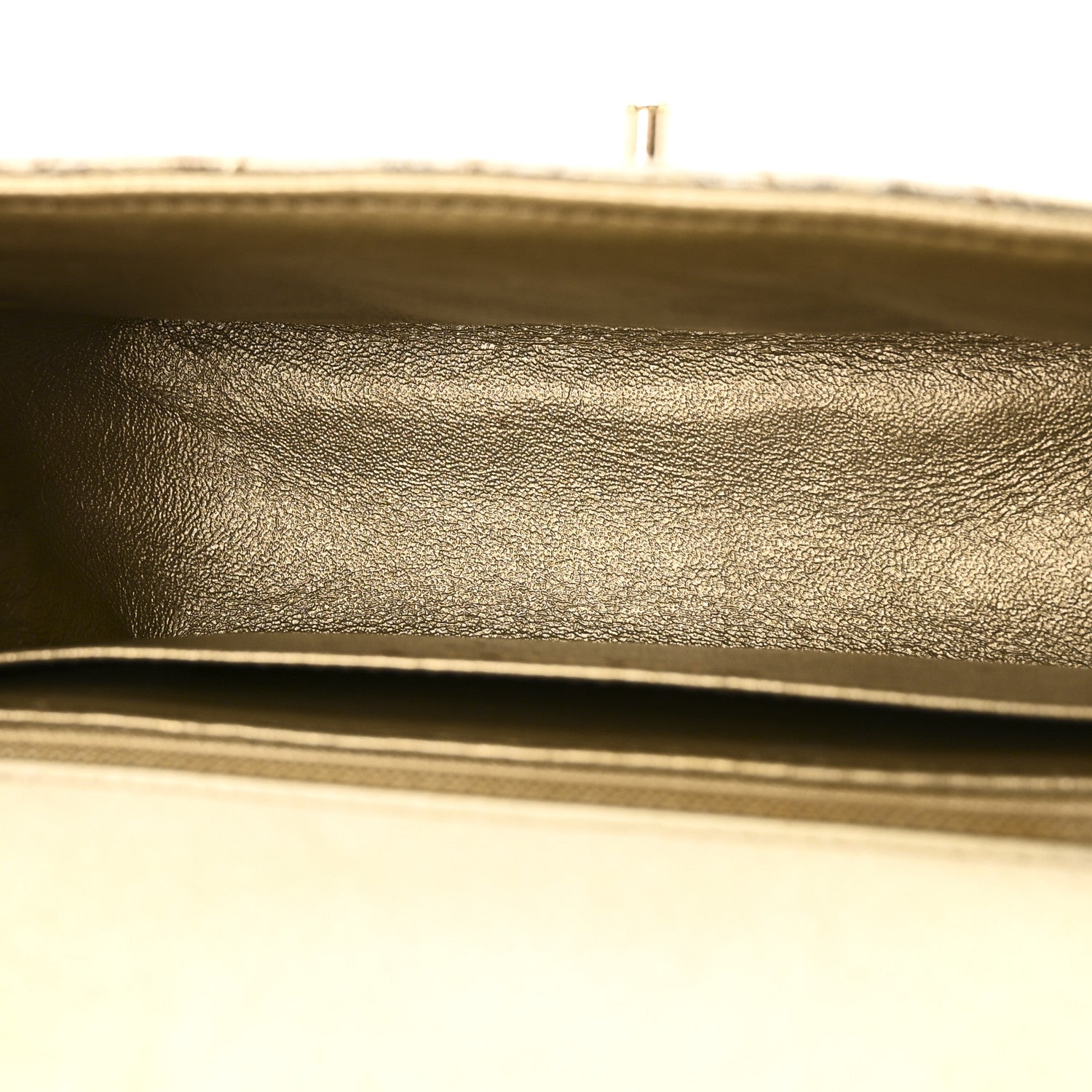 Patent Metallic Crumpled Calfskin Chevron Quilted Mini Square Flap Gold