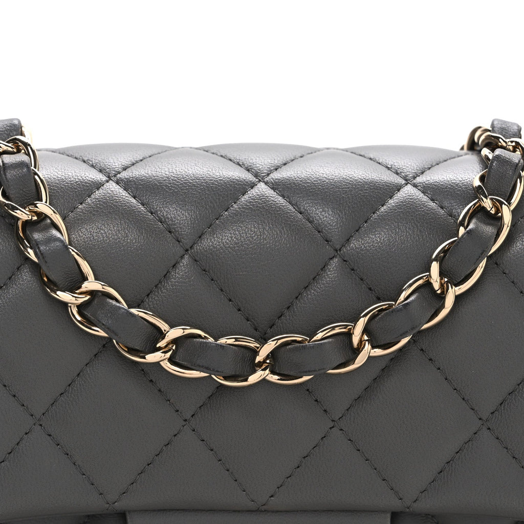 Lambskin Quilted Mini Rectangular Flap Dark Grey