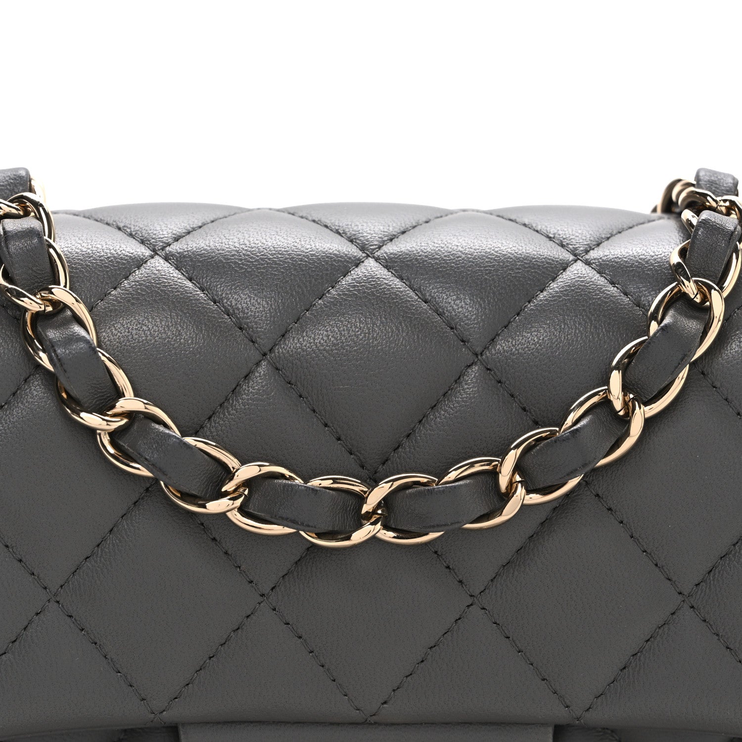 Lambskin Quilted Mini Rectangular Flap Dark Grey