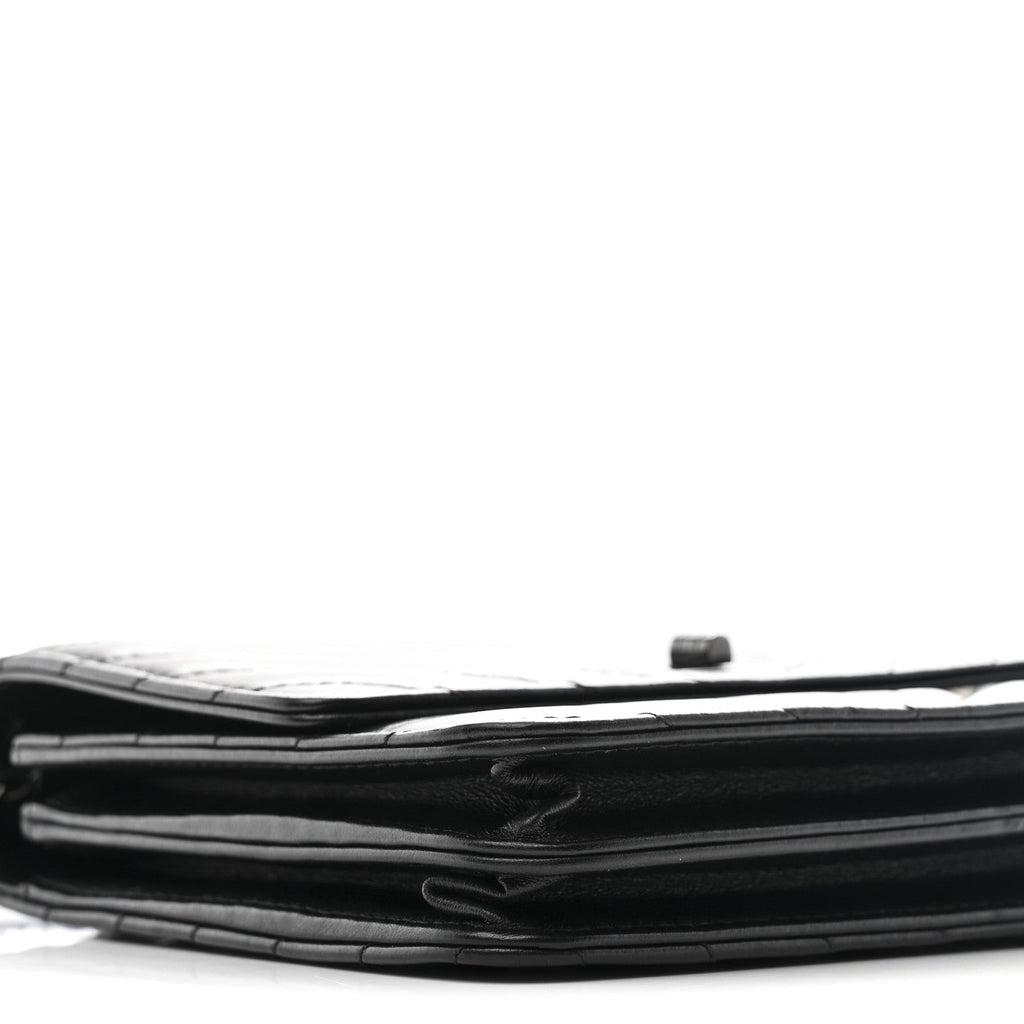 Aged Calfskin Chevron Quilted Reissue 2.55 Square Wallet On Chain WOC So Black