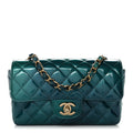 Shaded Patent Calfskin Quilted Mini Rectangular Flap Green Blue