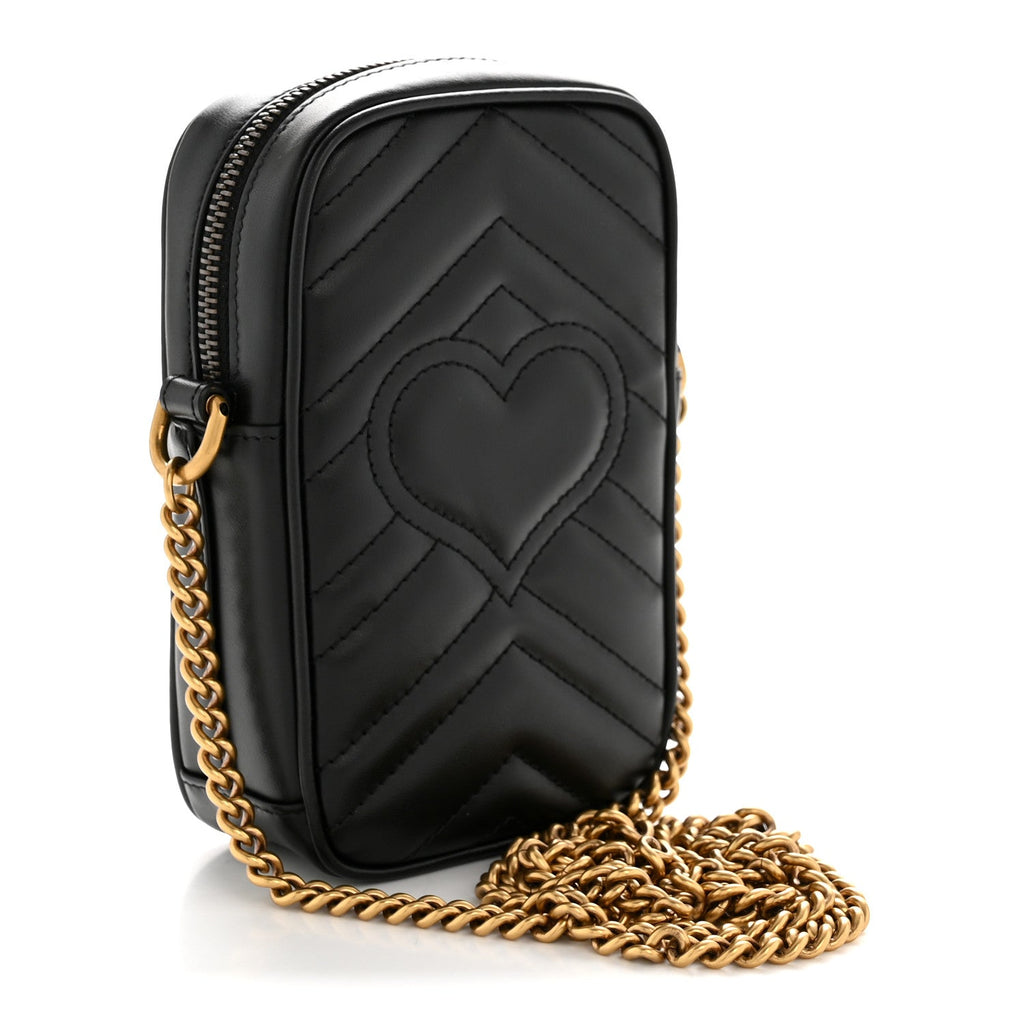 Calfskin Matelasse Mini GG Marmont Crossbody Bag Black