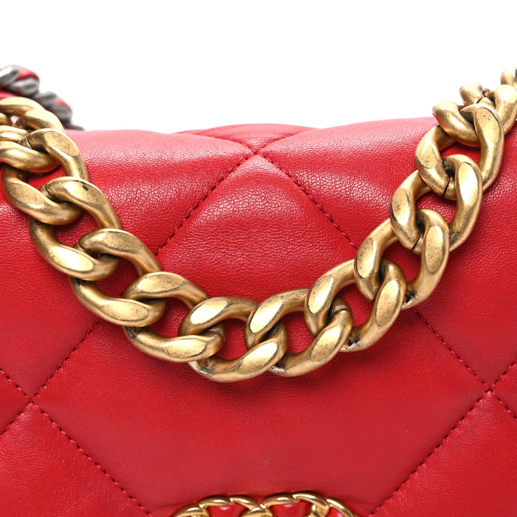 Lambskin Quilted Medium Chanel 19 Flap Red