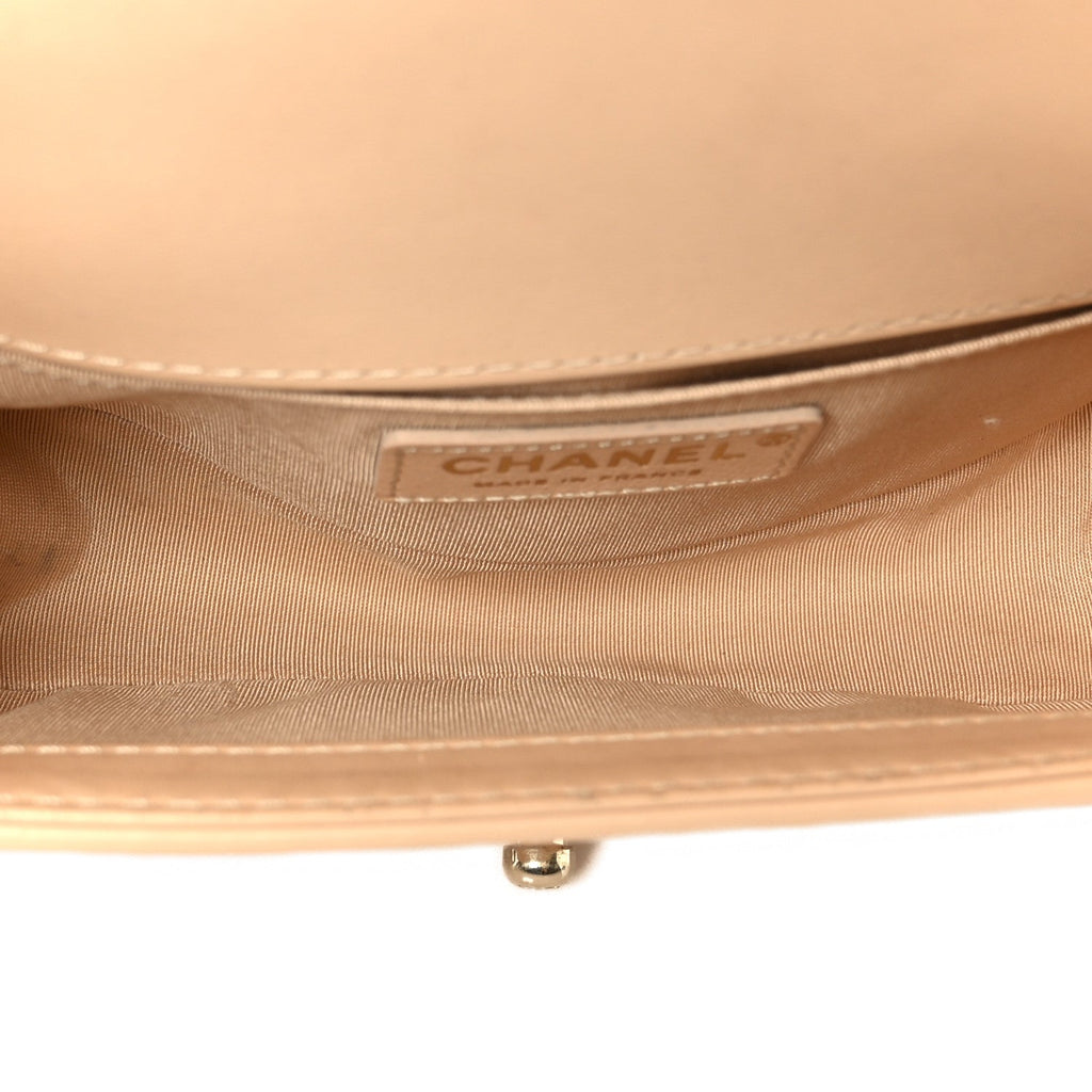 Calfskin Quilted Small Boy Top Handle Flap Beige Clair
