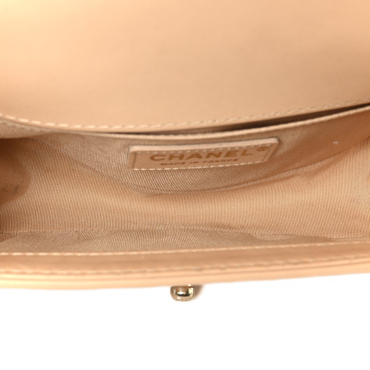 Calfskin Quilted Small Boy Top Handle Flap Beige Clair