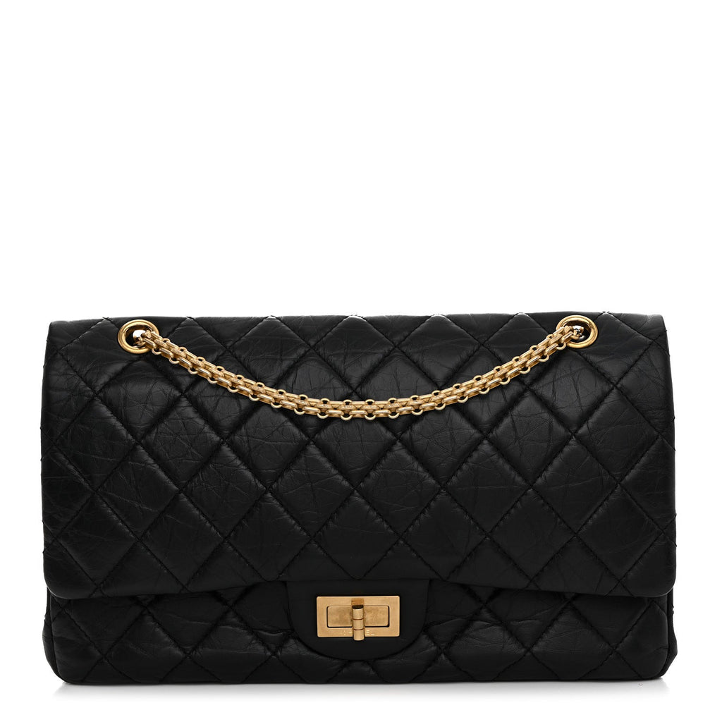 Aged Calfskin Quilted 2.55 Reissue 227 Flap Black
