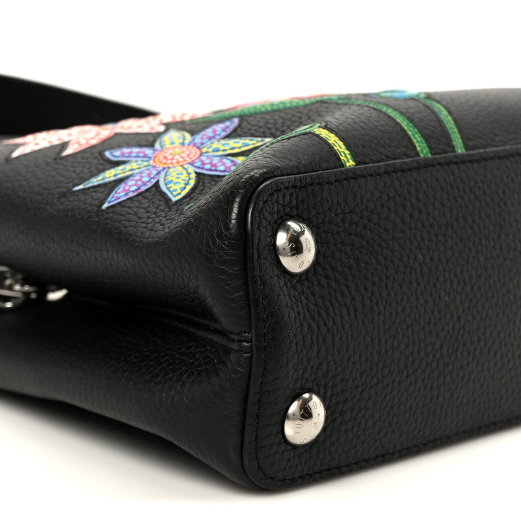 LV X YK Taurillon Inlaid Kusama Flowers Capucines BB Black