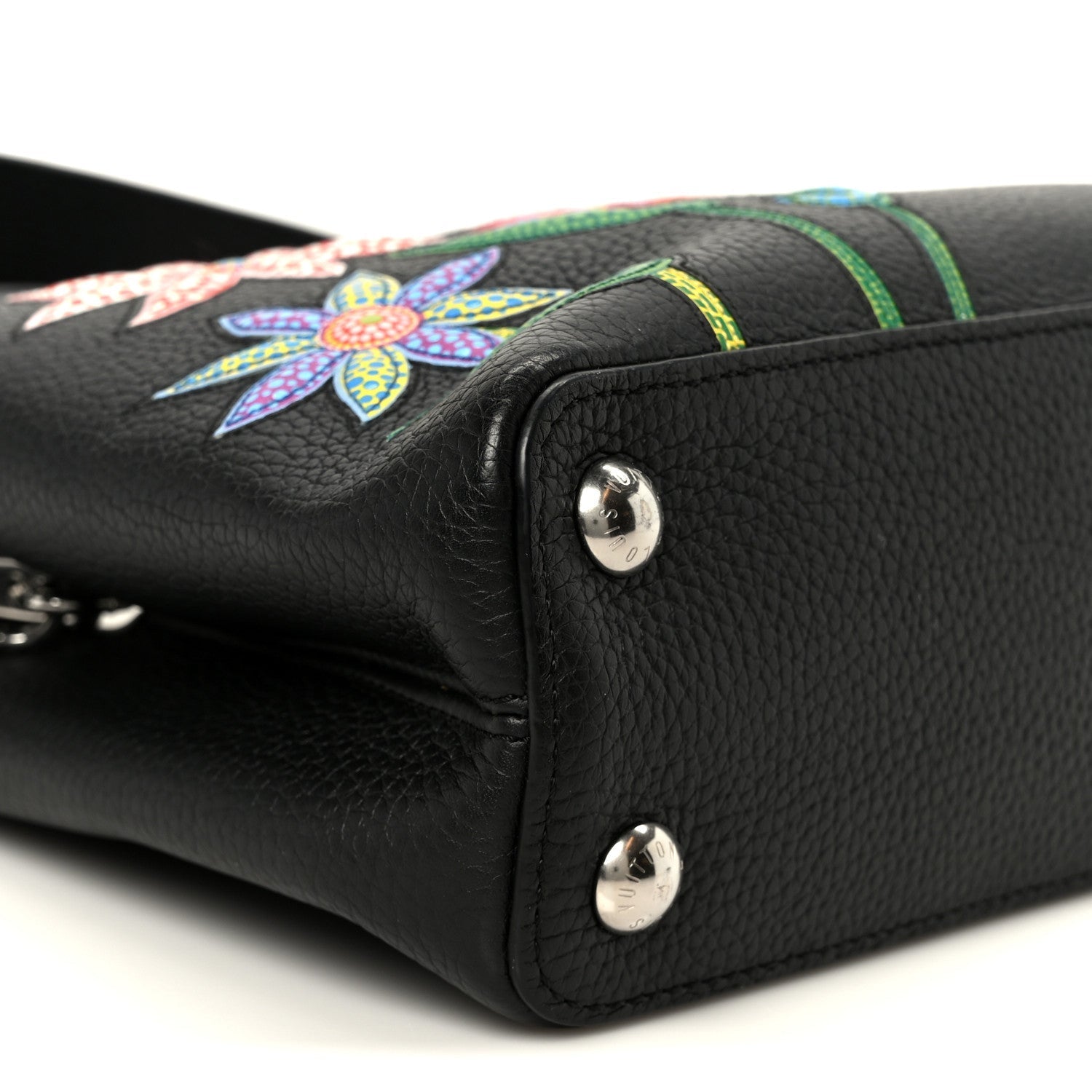 LV X YK Taurillon Inlaid Kusama Flowers Capucines BB Black