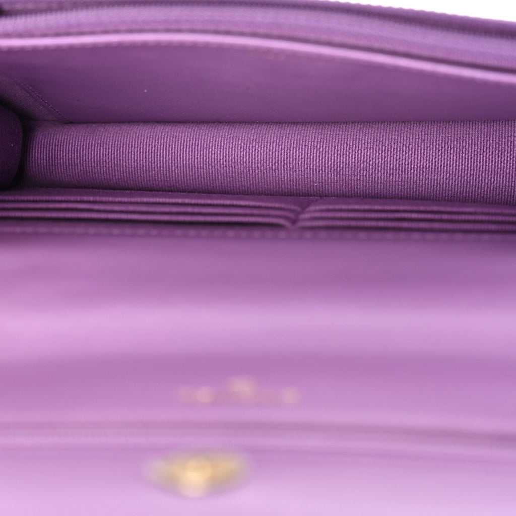 Lambskin Quilted Pick Me Up Wallet On Chain WOC Purple