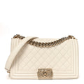 Caviar Quilted Medium Boy Flap White