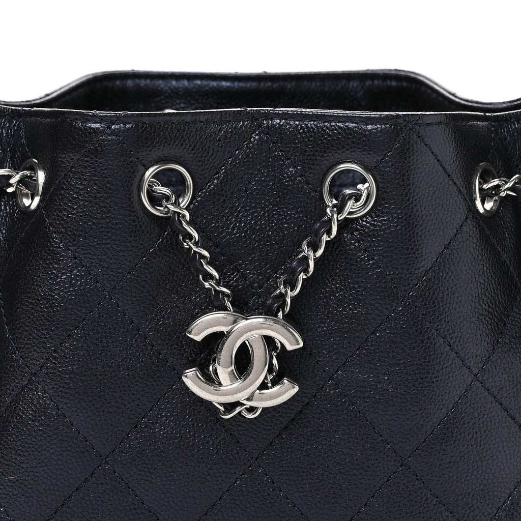 Metallic Caviar Quilted Mini Chanel 25 Handbag Dark Blue