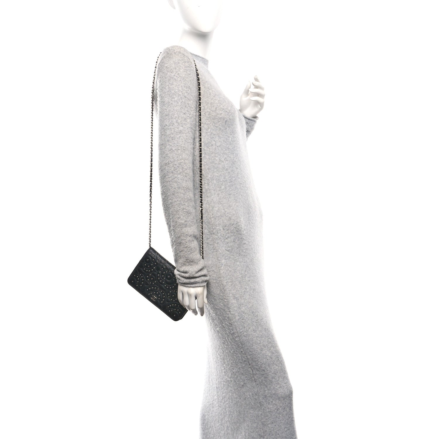 Lambskin Camellia Studded Wallet on Chain WOC Black