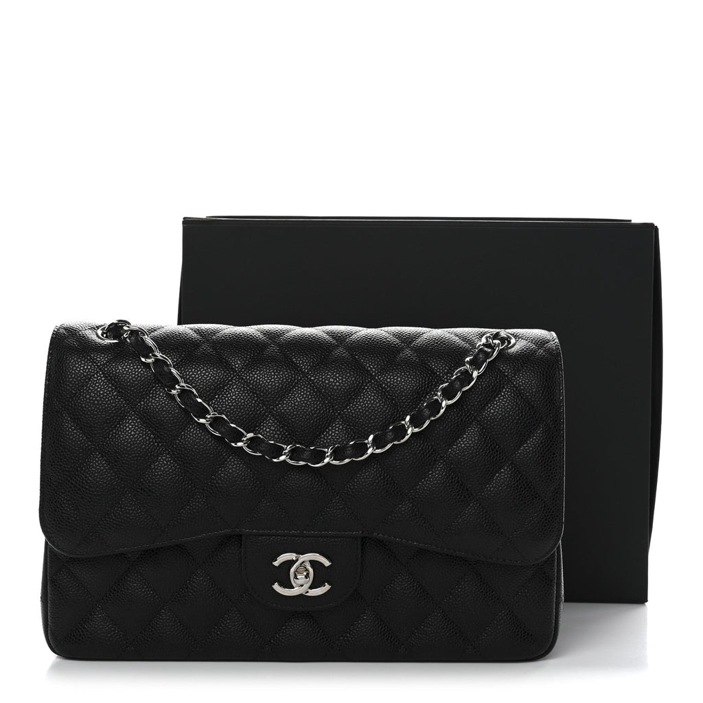 Caviar Quilted Jumbo Double Flap Black