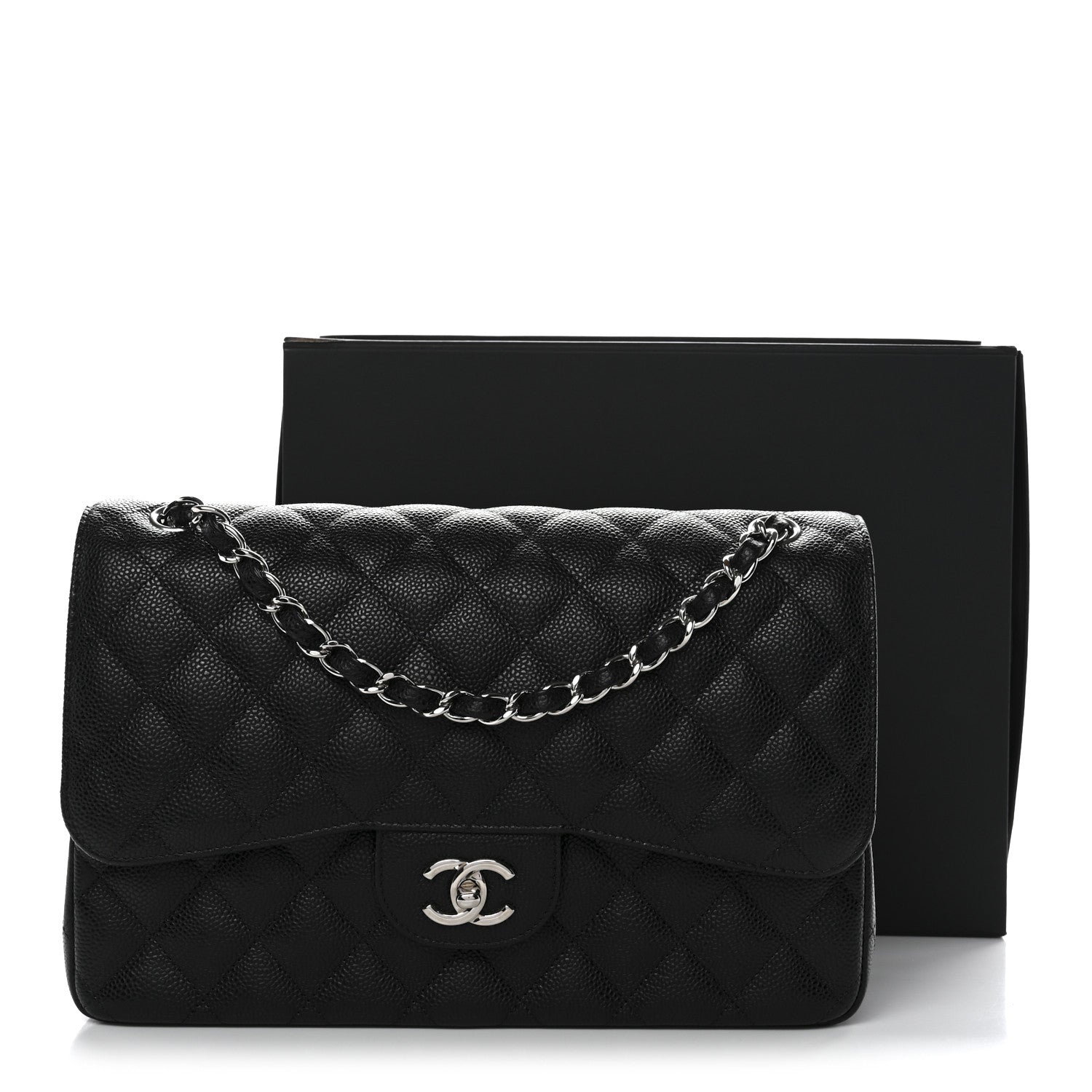 Caviar Quilted Jumbo Double Flap Black