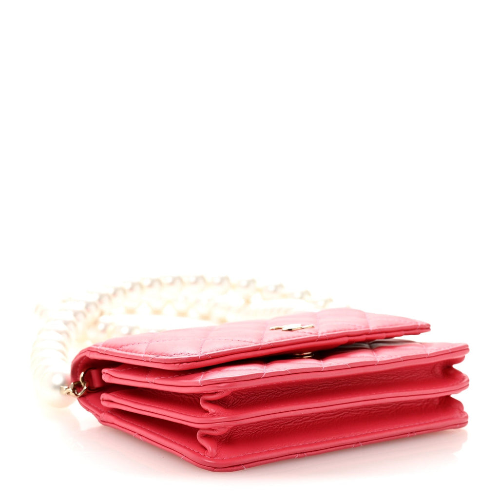 Calfskin Quilted Mini Maxi Pearls Wallet On Chain WOC Pink