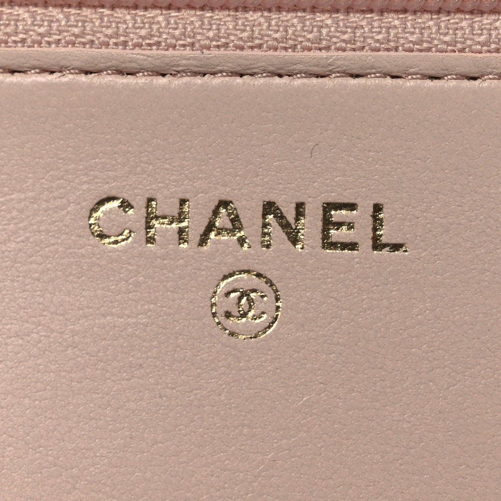 Lambskin Quilted CC Pearl Crush Wallet on Chain WOC Light Pink