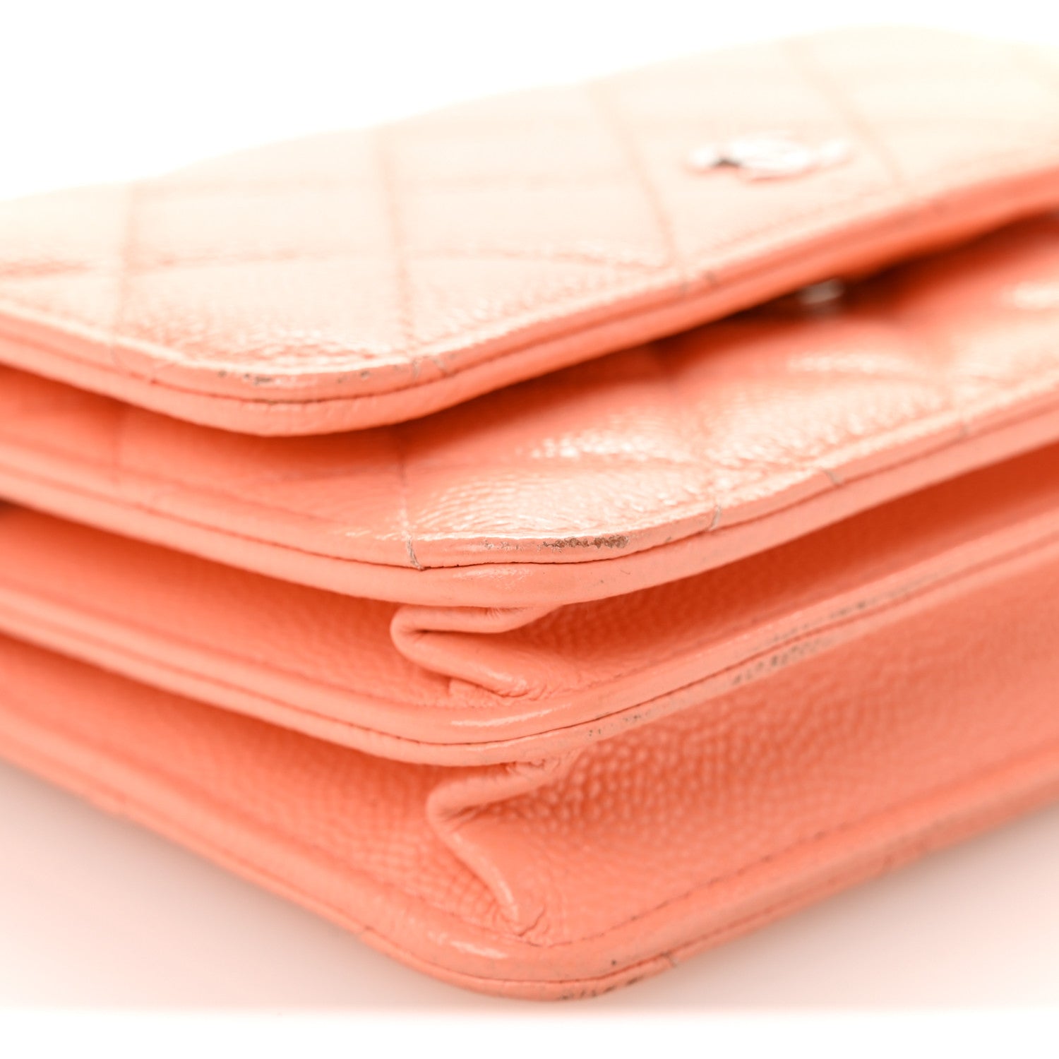 Caviar Quilted Mini Wallet On Chain WOC Coral
