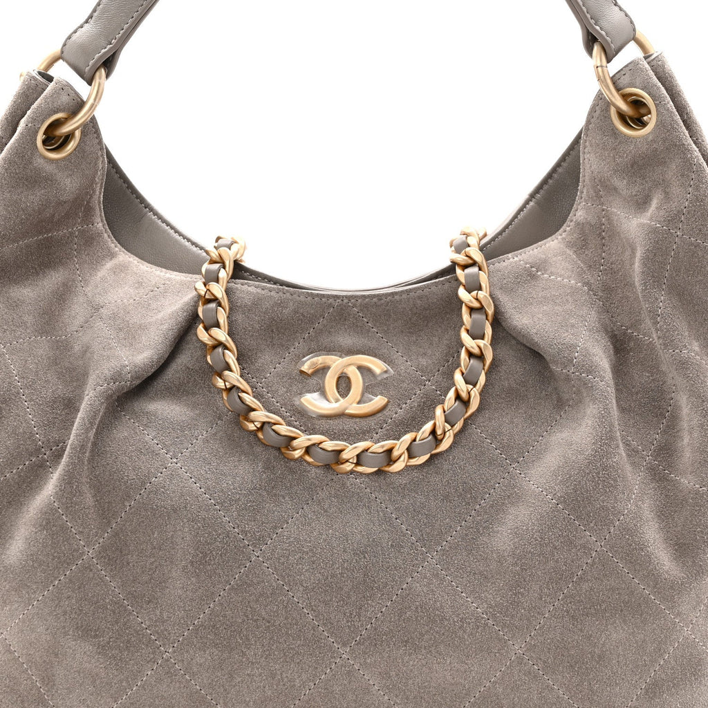Suede Quilted Large Hobo Dark Grey