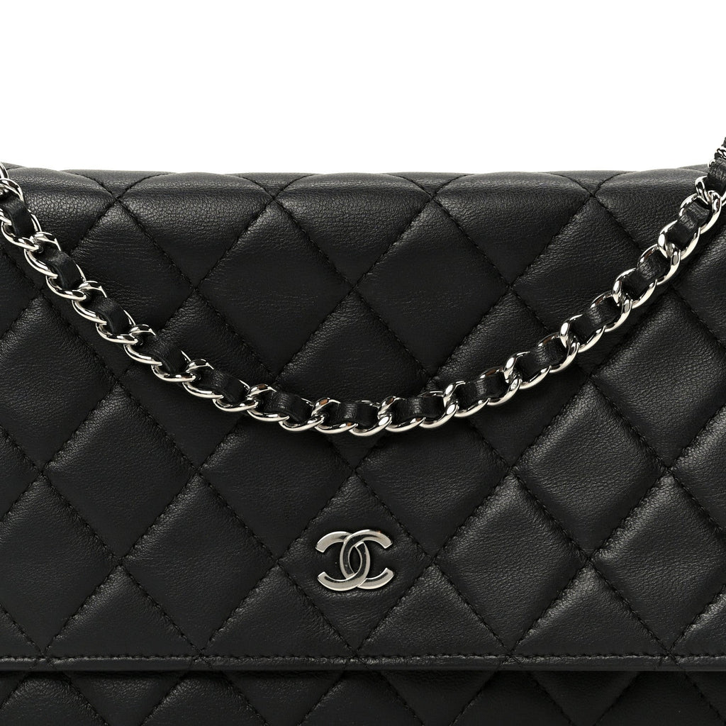 Lambskin Quilted Wallet On Chain WOC Black