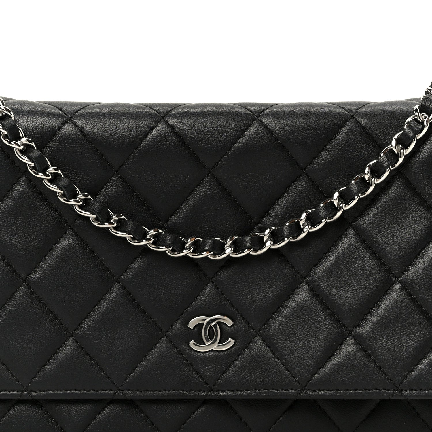 Lambskin Quilted Wallet On Chain WOC Black