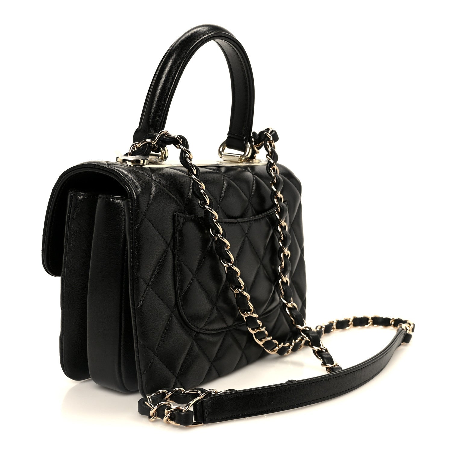 Lambskin Quilted Small Trendy CC Dual Handle Flap Bag Black