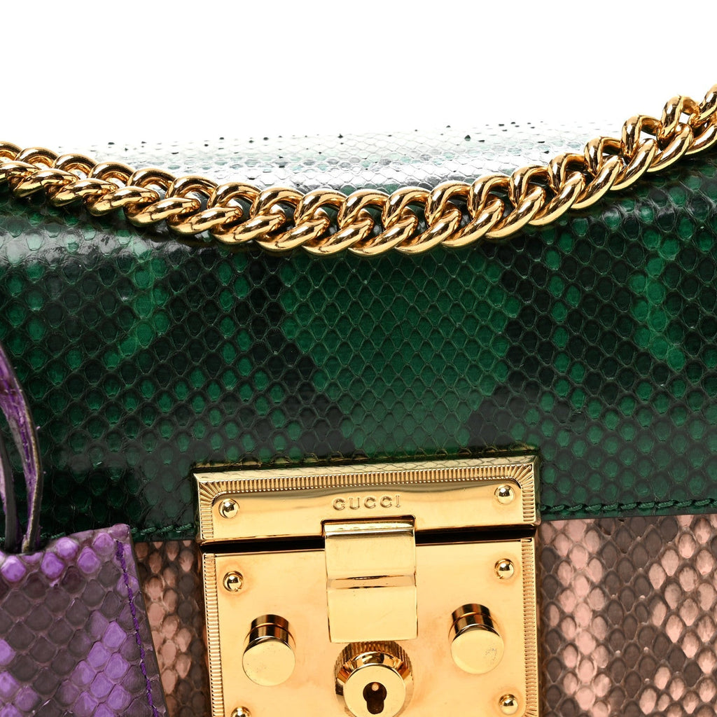 Snakeskin Small Padlock Shoulder Bag Green Pink Purple