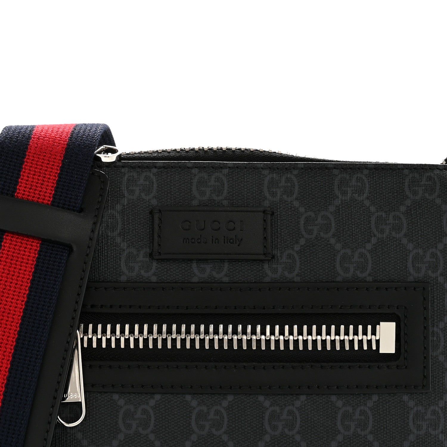 GG Supreme Monogram Web Small Flat Messenger Bag Black Grey