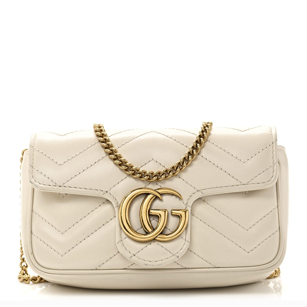 Calfskin Matelasse Super Mini GG Marmont Shoulder Bag White