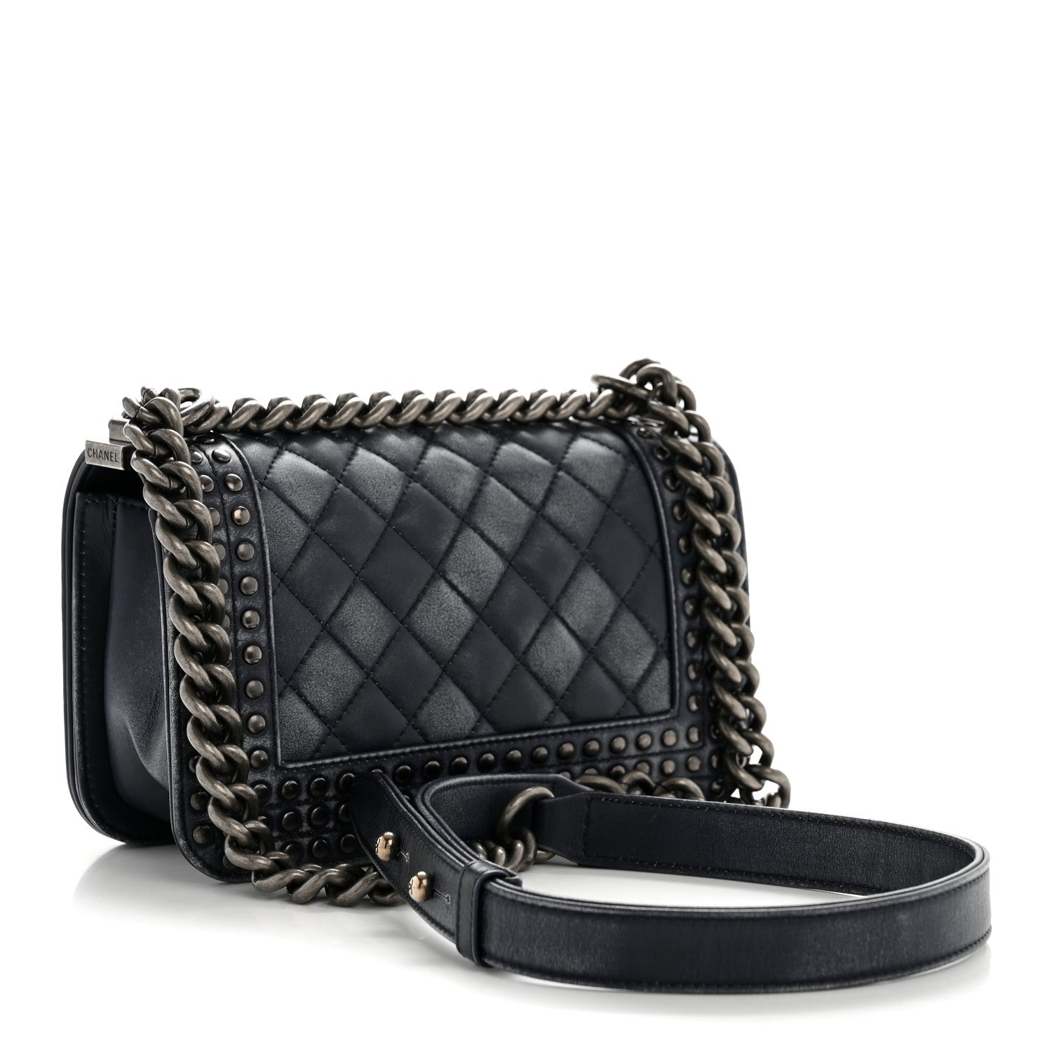 Faded Calfskin Quilted Small Studded Boy Flap Navy