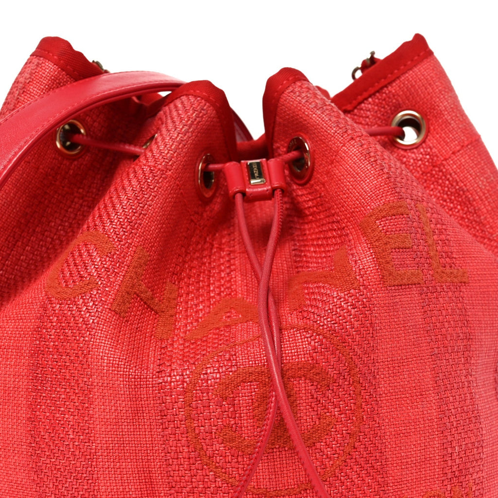 Mixed Fibers Striped Deauville Drawstring Bag Red