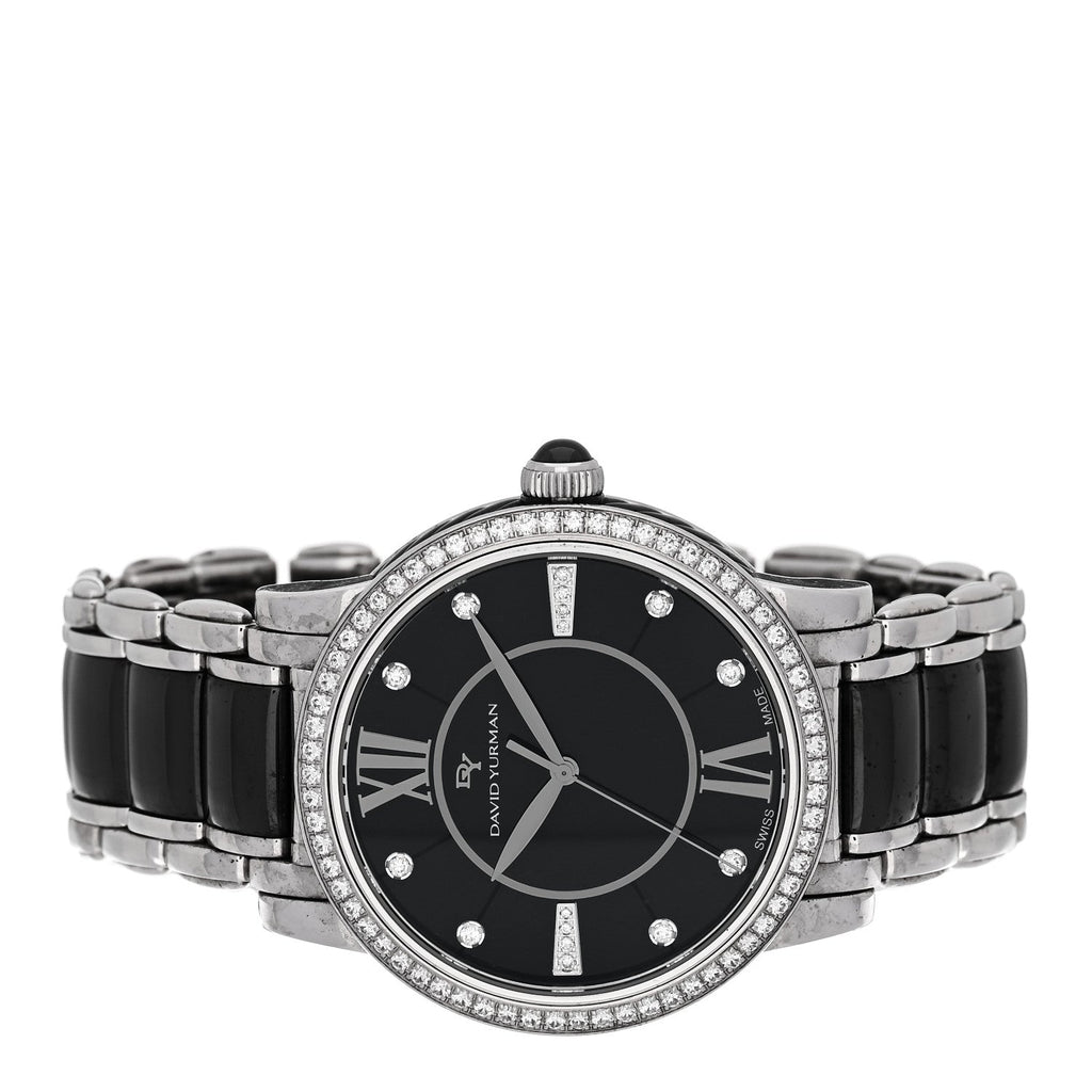 Stainless Steel Ceramic Diamond Bezel 38mm Classic Quartz Watch Black